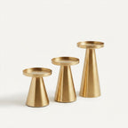 Conical Metal Candle Holder Set of 3, Gold