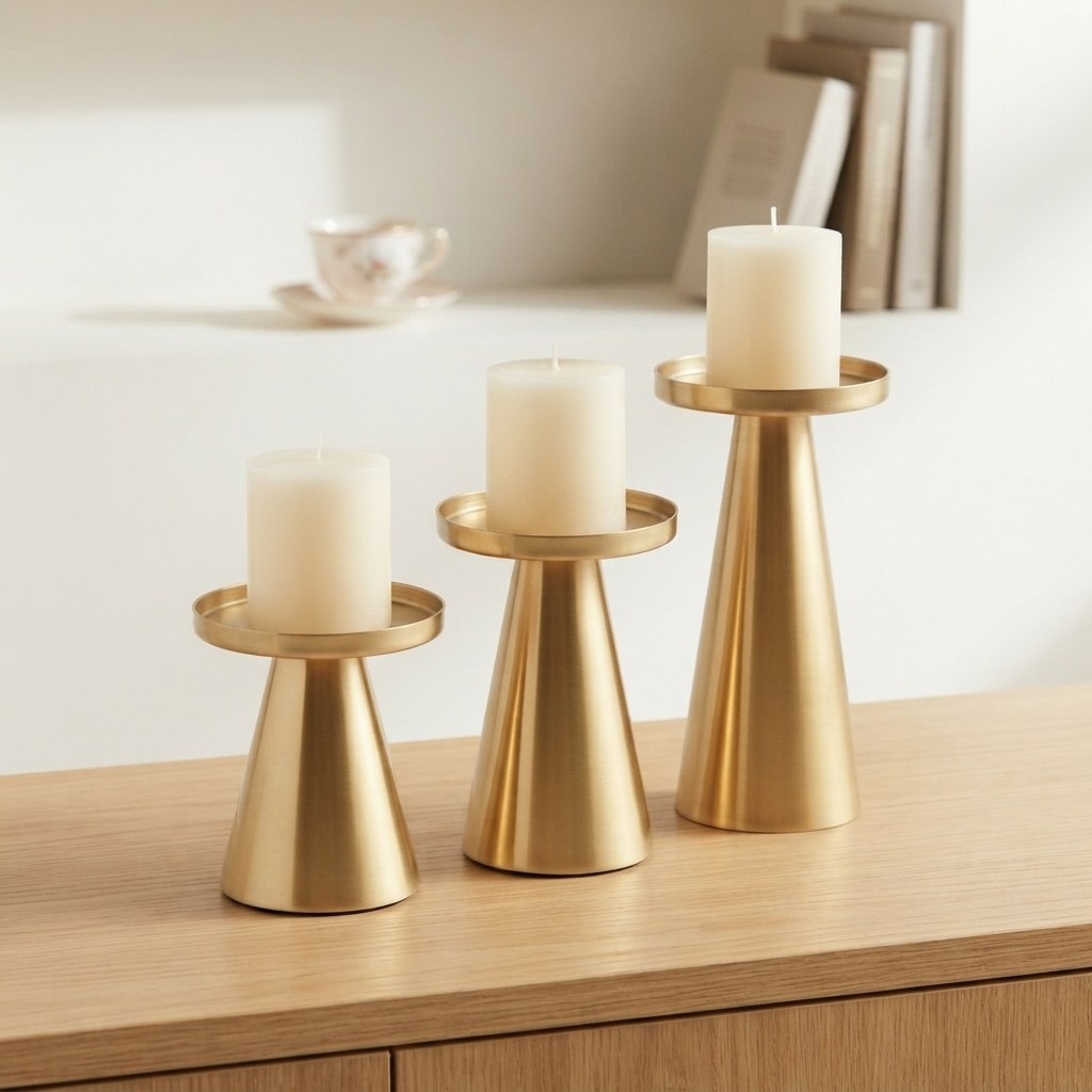 Conical Metal Candle Holder Set of 3, Gold