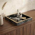 Giraffe Design Square Tray, Black and Gold