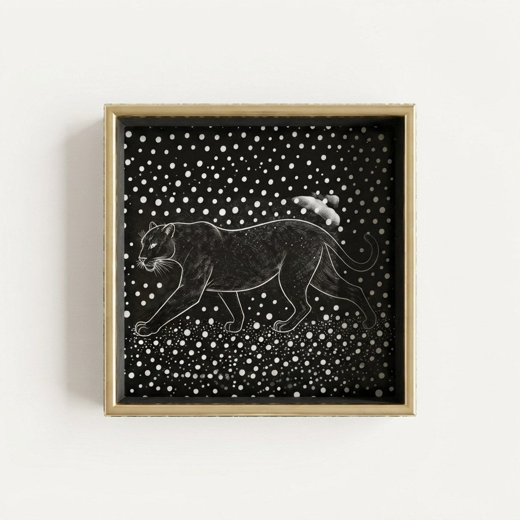 Panther Design Square Tray, Black and Gold