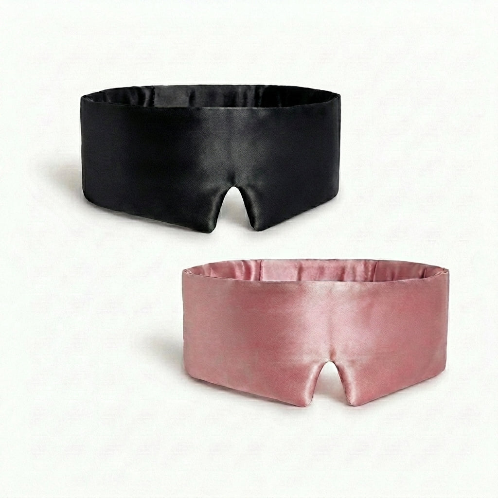 Silk Eye Mask and Pouch Set, Black & Pink