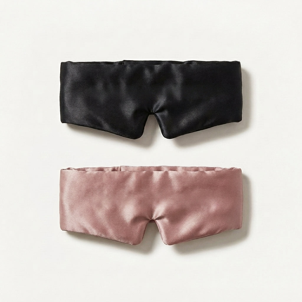 Silk Eye Mask and Pouch Set, Black & Pink