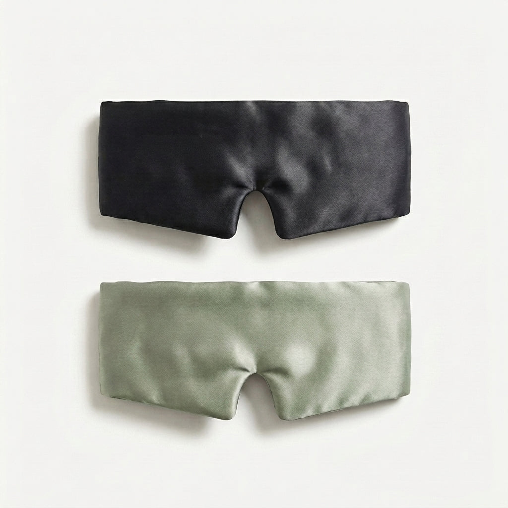 Silk Eye Mask and Pouch Set, Black & Sage