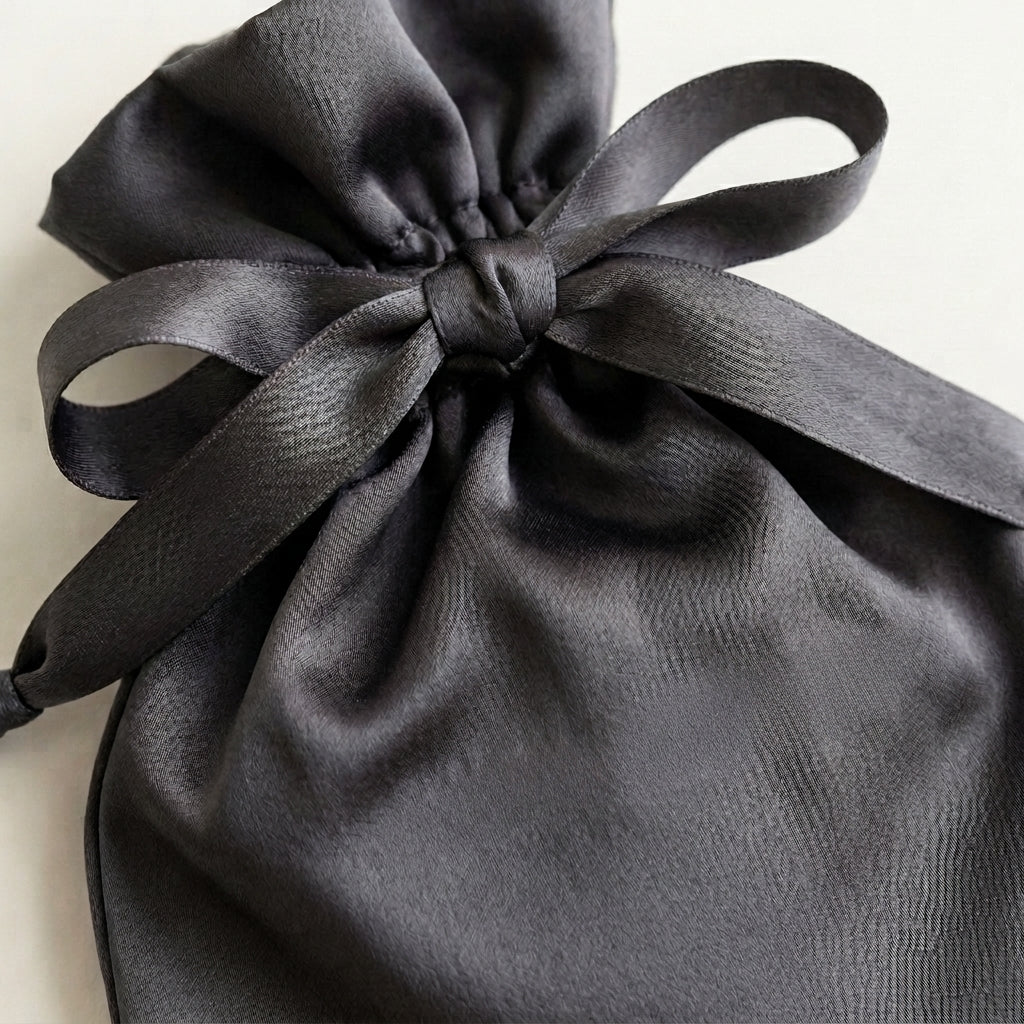 Silk Eye Mask and Pouch Set, Black & Sage