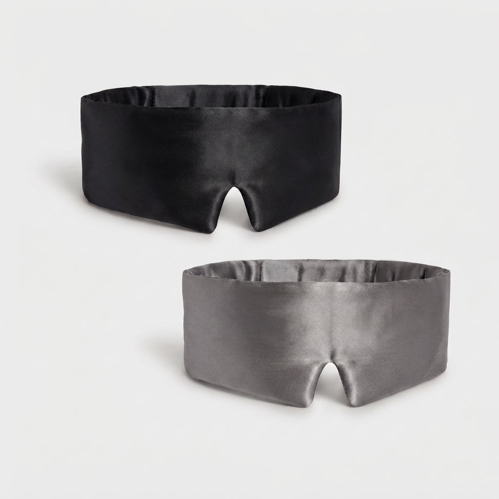 Silk Eye Mask and Pouch Set, Black & Silver