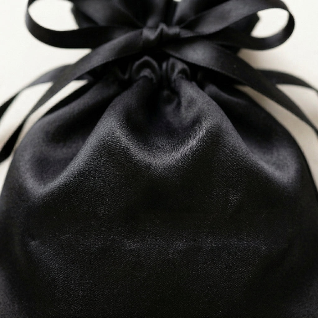 Silk Eye Mask and Pouch Set, Black & Silver