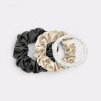 Silk Scrunchie Set, Charcoal, Champagne & White