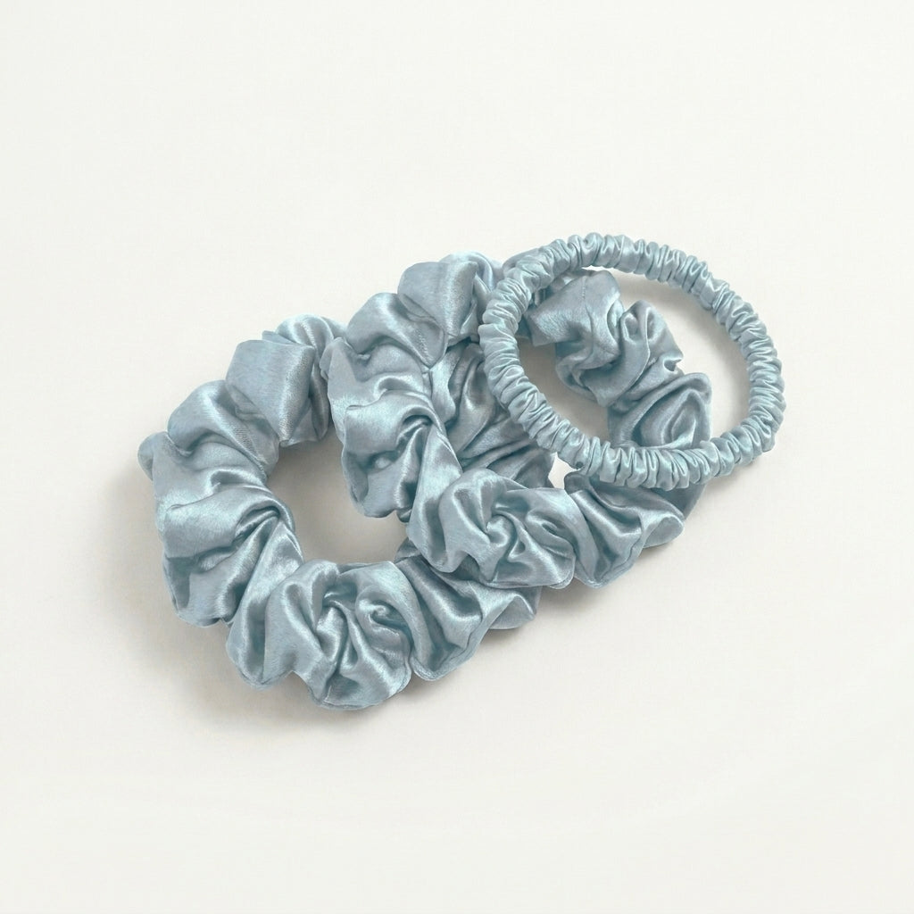 Silk Scrunchie Set, Light Blue